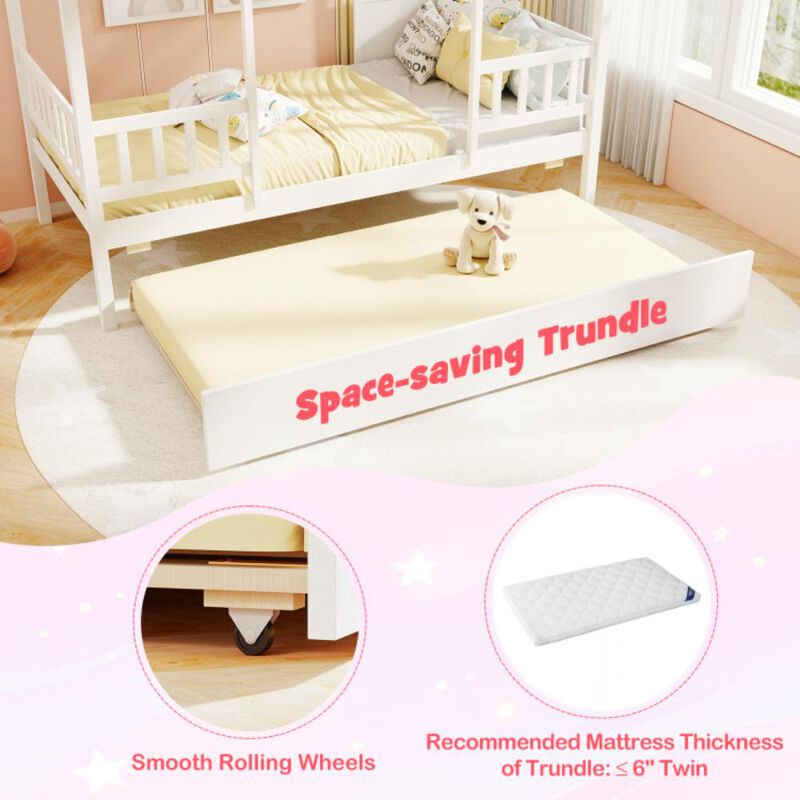 Hivvago Twin Size House Bed with Trundle Kids Platform Bed with Roof Window