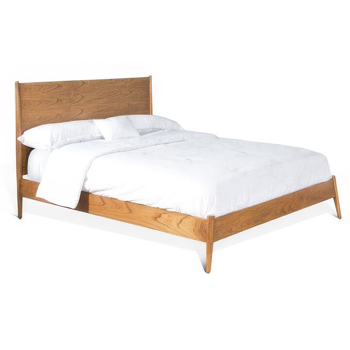 Amy King Size Platform Bed, Low Profile Frame, Panel Headboard, Brown - Benzara