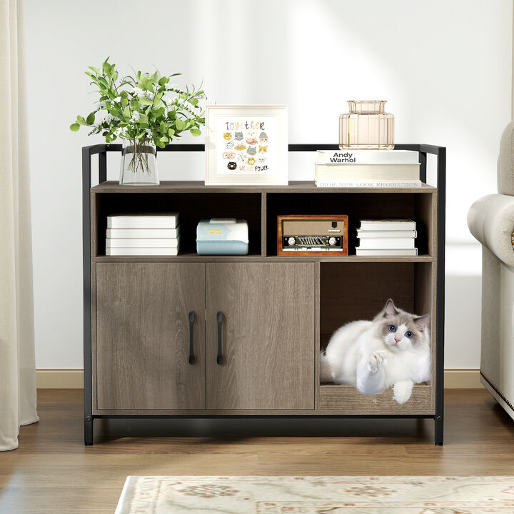 Double Door Hidden Cat Washroom with Built-in Scratch Cardboard