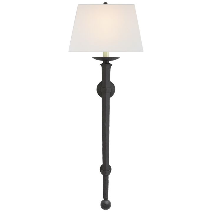 Long Iron Torch in Black Rust with Linen Shade