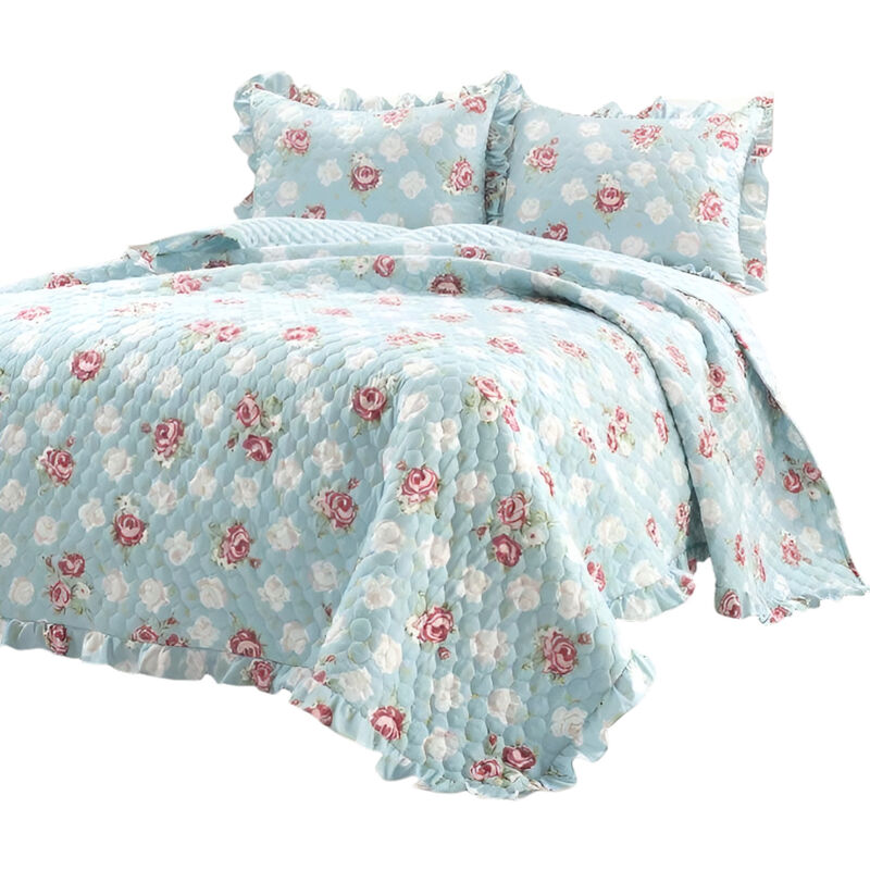 Ruffle Edge Vintage Rose Light Quilt Set for Soft Comfortable Bedding