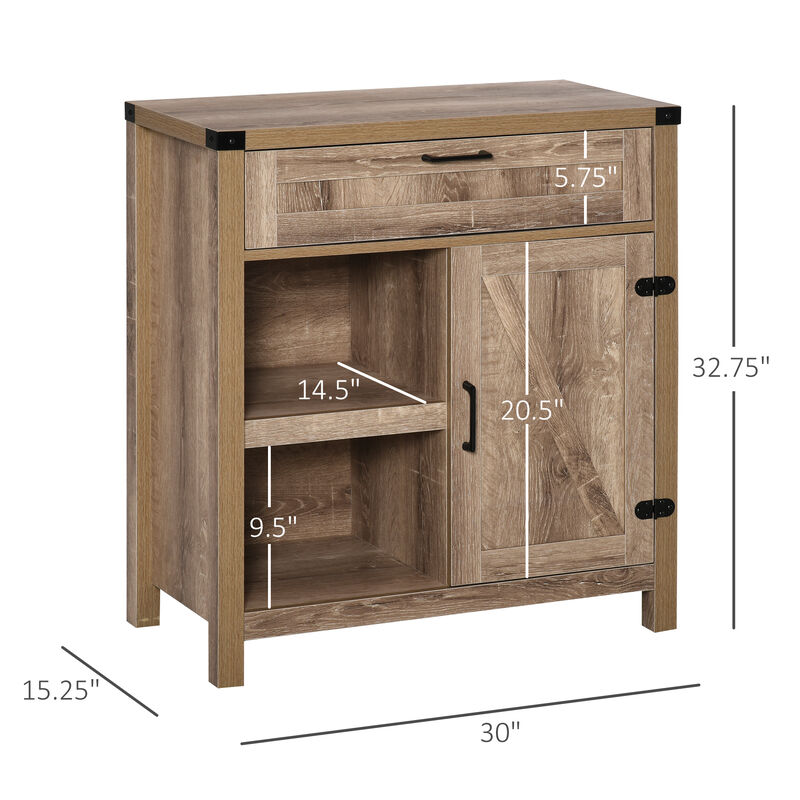Cottage Inspired Storage Hutch Cupboard with Adjustable Shelves and Open Cabinet