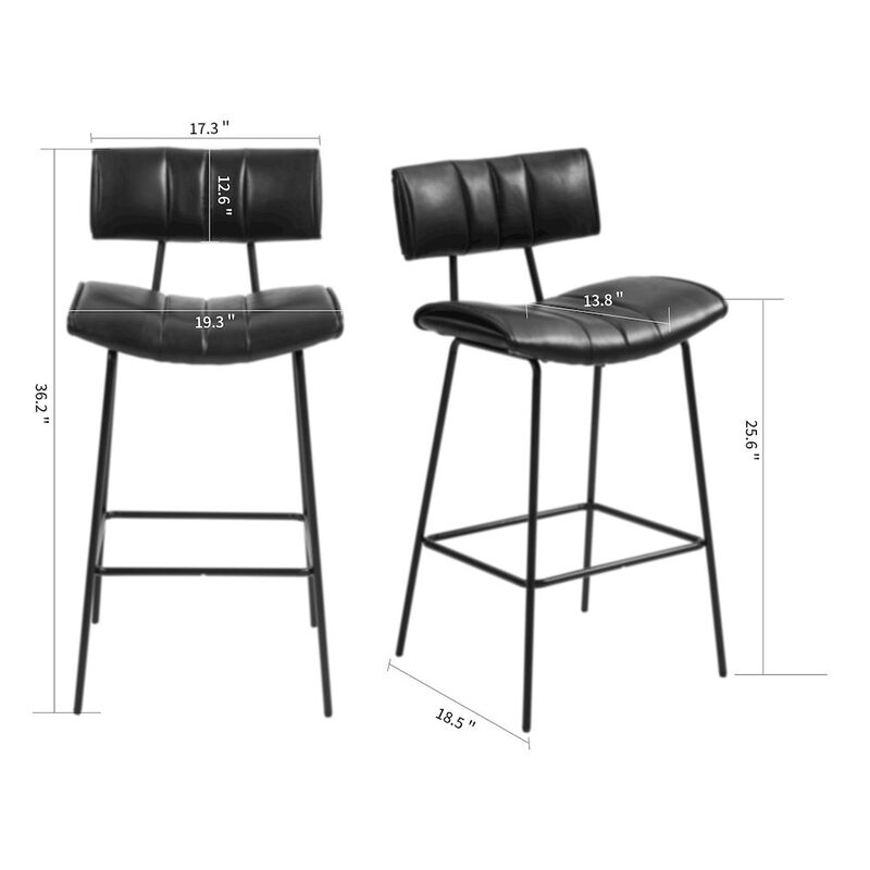 Glamour Home Set of 2 Belita Black Faux Leather Counter Stool with Black Metal Legs