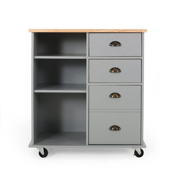 Streamdale Contemporary Kitchen Cart with Rubberwood Top