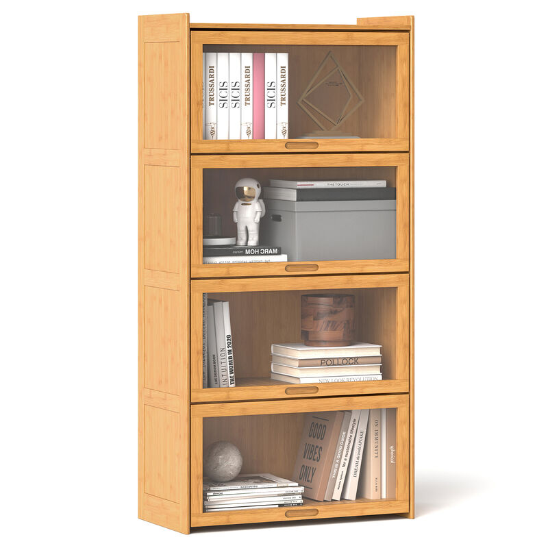 4-Tier Wicker Cabinet Bookcase with Doors &ndash; Versatile Storage for Living and Study Rooms