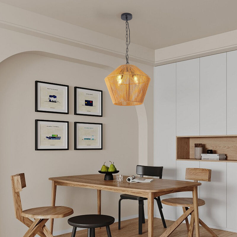 ELEMENT ACE Handcrafted Natural Hemp Rope Pendant Light Fixture with Adjustable Height for Kitchen Island Dining Room or Bedroom image number 3