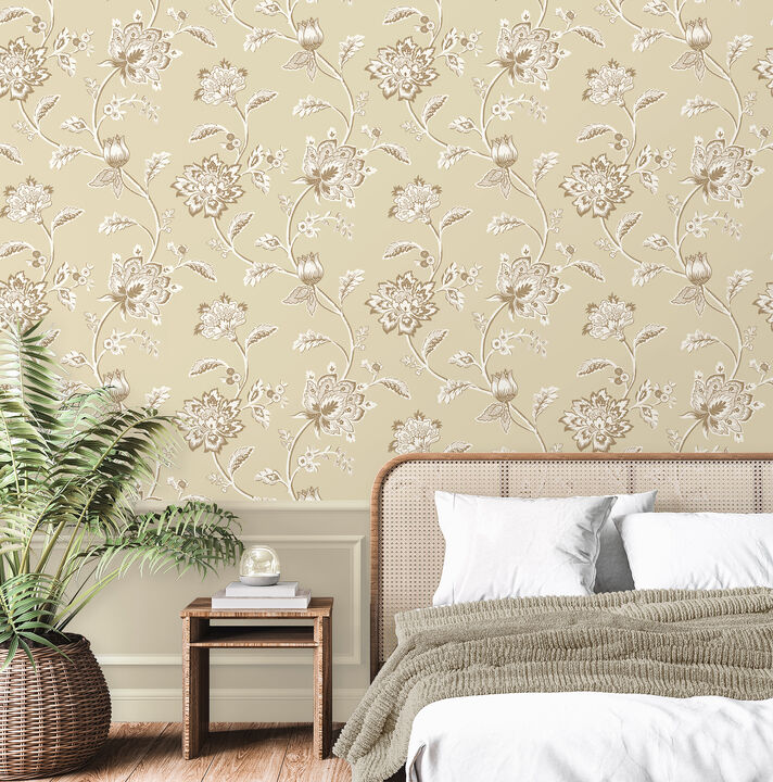 Juliette Light Yellow Jacobean Wallpaper