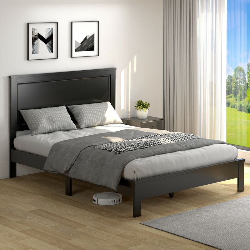 Platform Bed Frame with Slats and High Headboard for Bedroom Setup