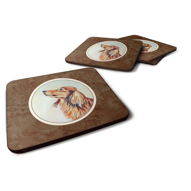 Caroline's Treasures 7240FC Long Haired Red Dachshund Foam Coasters (Set of 4), 3.5, Multicolor image number 0