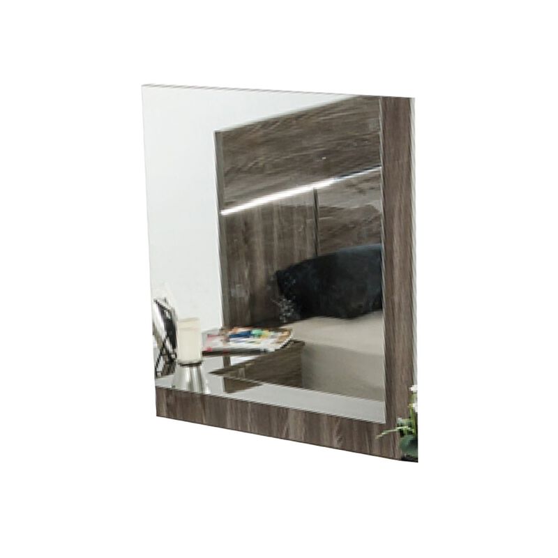 Accent Mirror, Italian Design, 41 Inch Elm Gray Lacquer Wood Frame - Benzara