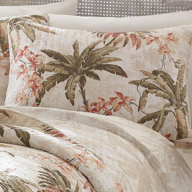 QuikFurn Full / Queen Cotton Coastal Palm Tree Floral 3 Piece Reversible Quilt Set