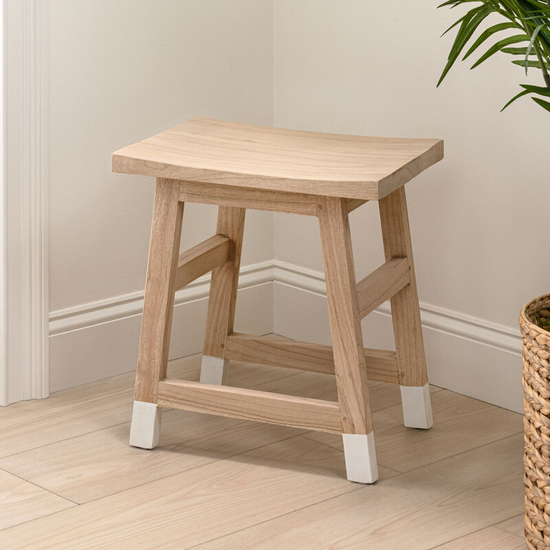 Finesse Classic Casual Handcrafted Solid Mindi Wood Accent Stool with Tipped Legs image number 1