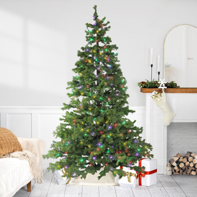 7.5' Pre-Lit Full Layered Pine Artificial Christmas Tree - Multicolor LED Lights image number 1
