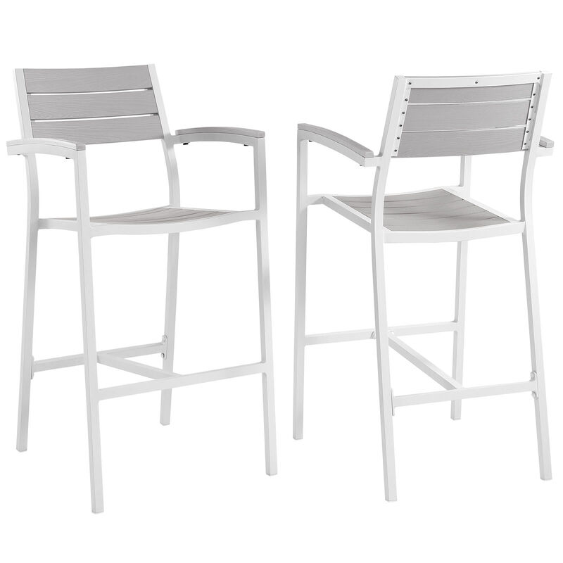 White Light Gray Maine Bar Stool Outdoor Patio Set of 2