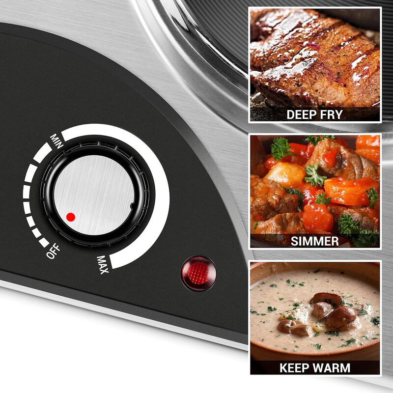 Cusimax 1800W Electric Double Hot Plate, Countertop Cast Iron Burner, Temperature Controls, Power Indicator Lights image number 2