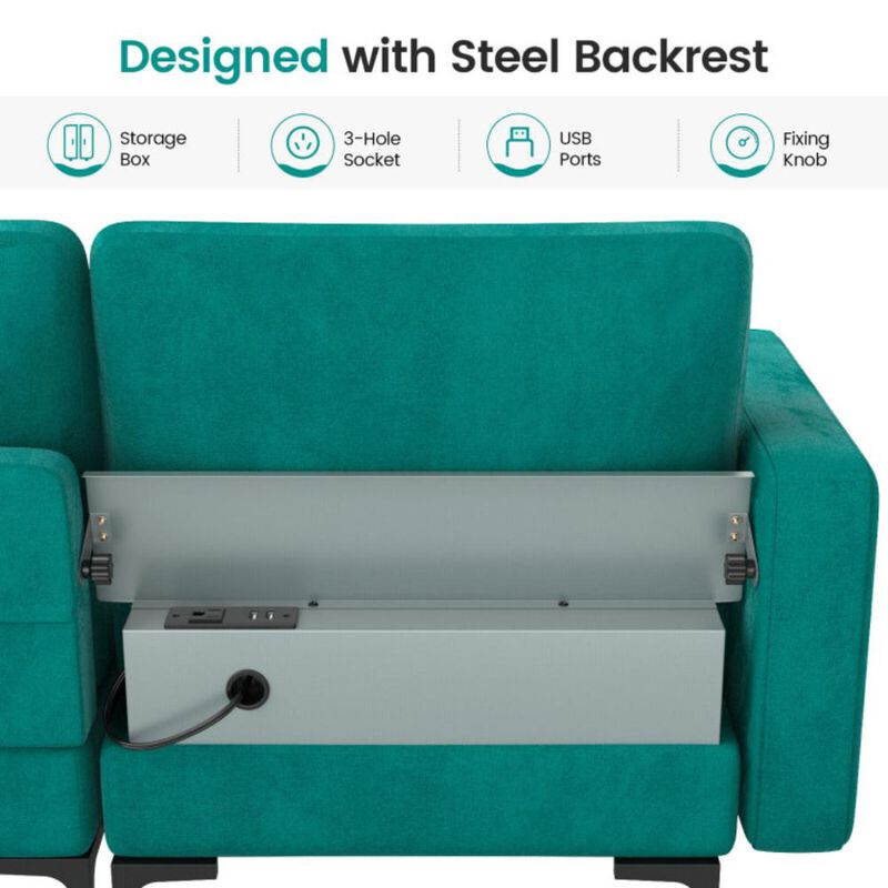 Hivvago Modular 3-Seat Sofa Couch with Socket USB Ports and Side Storage Pocket
