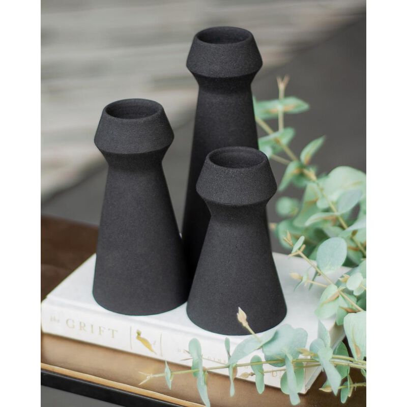 Renwil GRANFELD Textured Matte Black SET OF 3 VASES