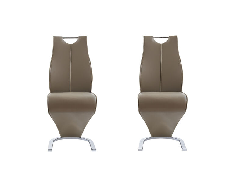 Hivvago Set of Two Brown and Silver Upholstered Faux Leather Dining Parsons Chairs