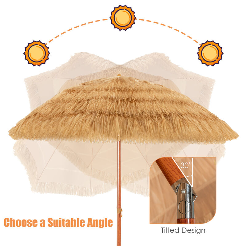 6.5 Ft Beach Umbrella Set of 2 with Adjustable Tilt Thatched Design for Garden Patio image number 5