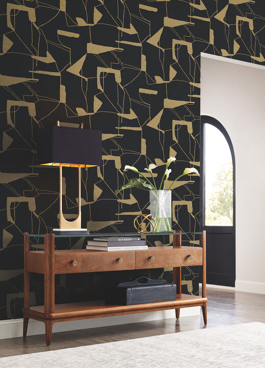 Abstract Geo Black & Gold Wallpaper