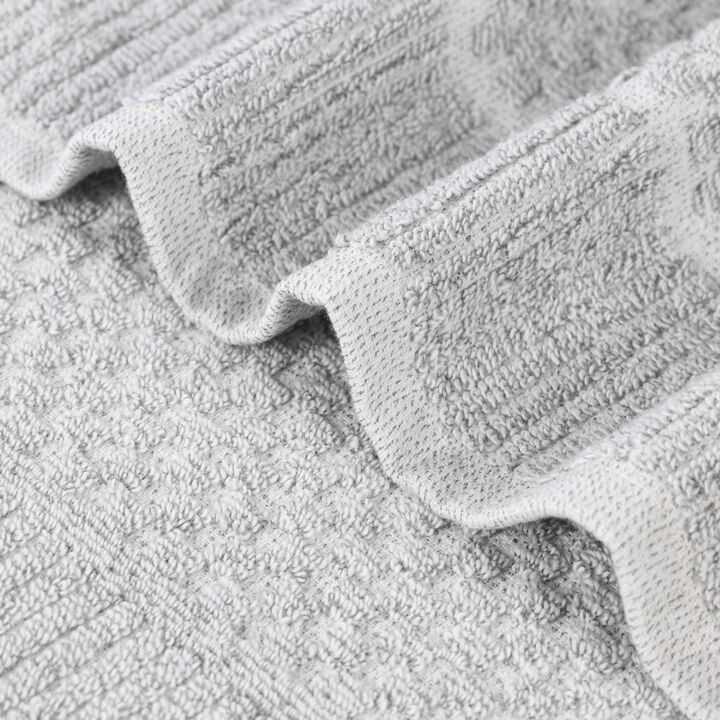 Set of 6 Cotton Blend Hand Towels with Checkered and Ribbed Texture