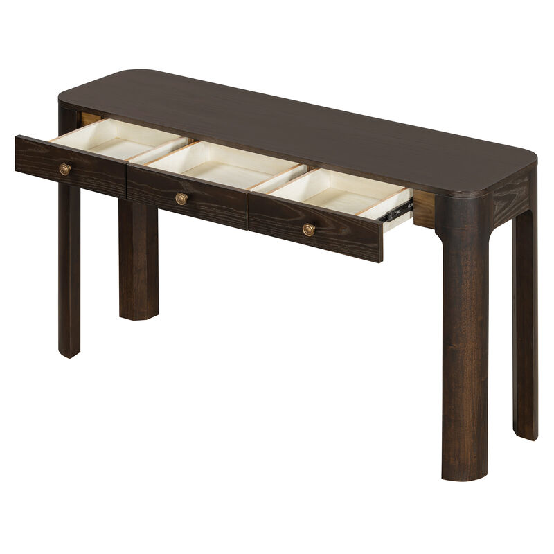 Whisen 52" Rustic Console Table with 3 Drawers, Solid Wood MDF, Sturdy Sofa Table for Entryway Living Room Hallway image number 8