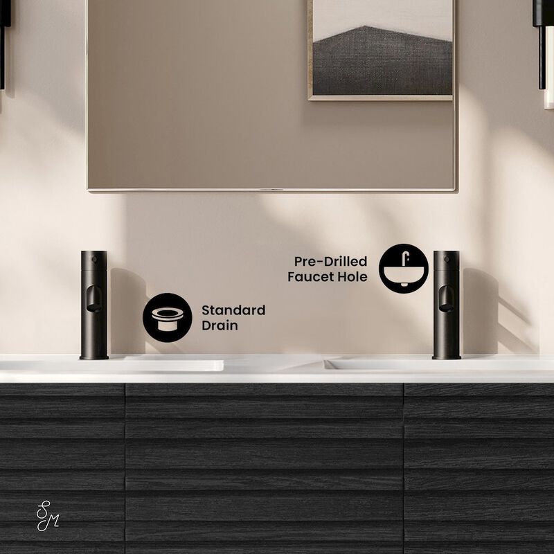 Cascade 48" Wall-Mounted Bathroom Vanity in Black Oak with Double Basin Sink Top image number 3