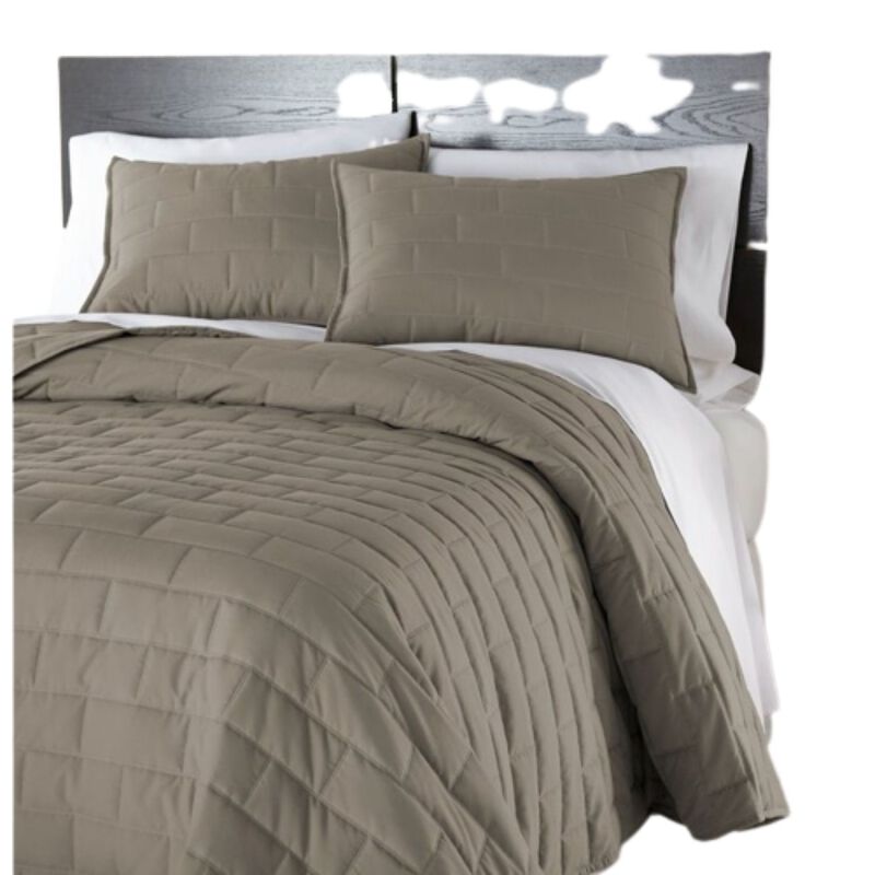 Hivvago Twin/Twin XL Modern Brick Stitch Microfiber Reversible 2 Piece Comforter Set in Taupe