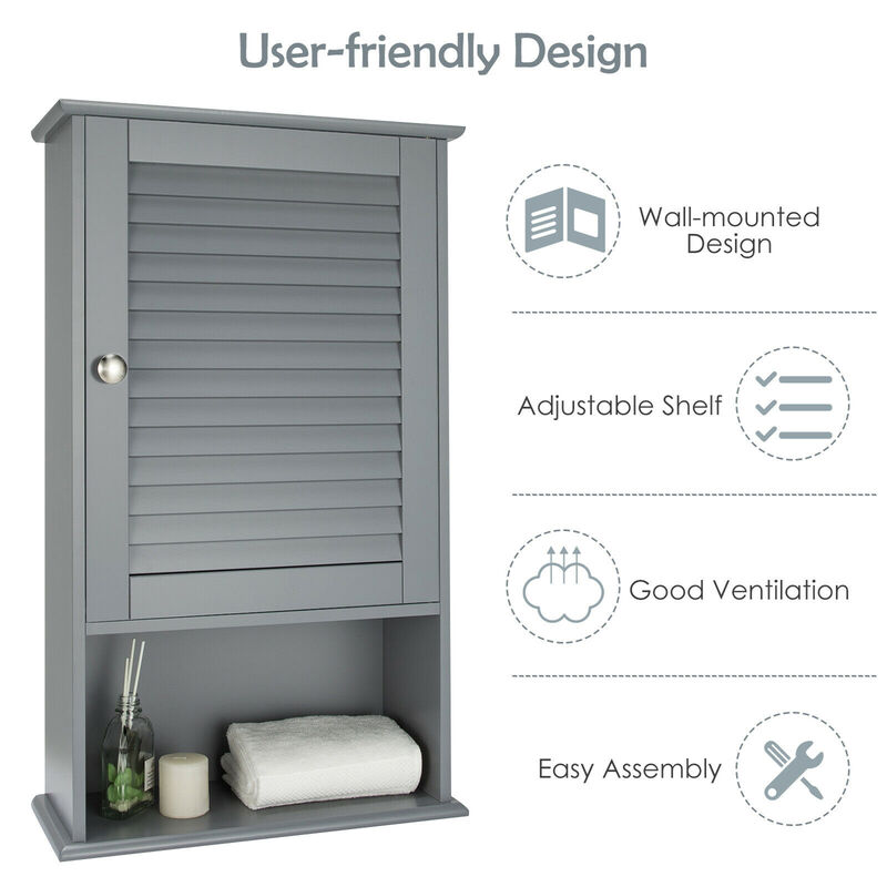 Costway Bathroom Wall Mount Storage Cabinet Single Door w/Height Adjustable Shelf Grey