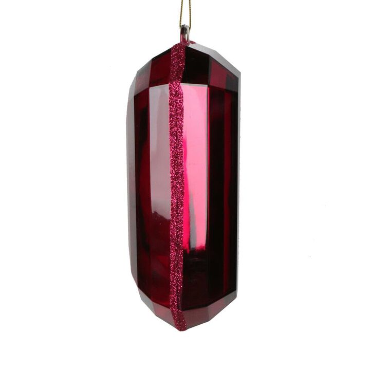 Vickerman 8" Burgundy Rectangle Jewel Glitter Ornament, Includes 2 Pieces per Bag