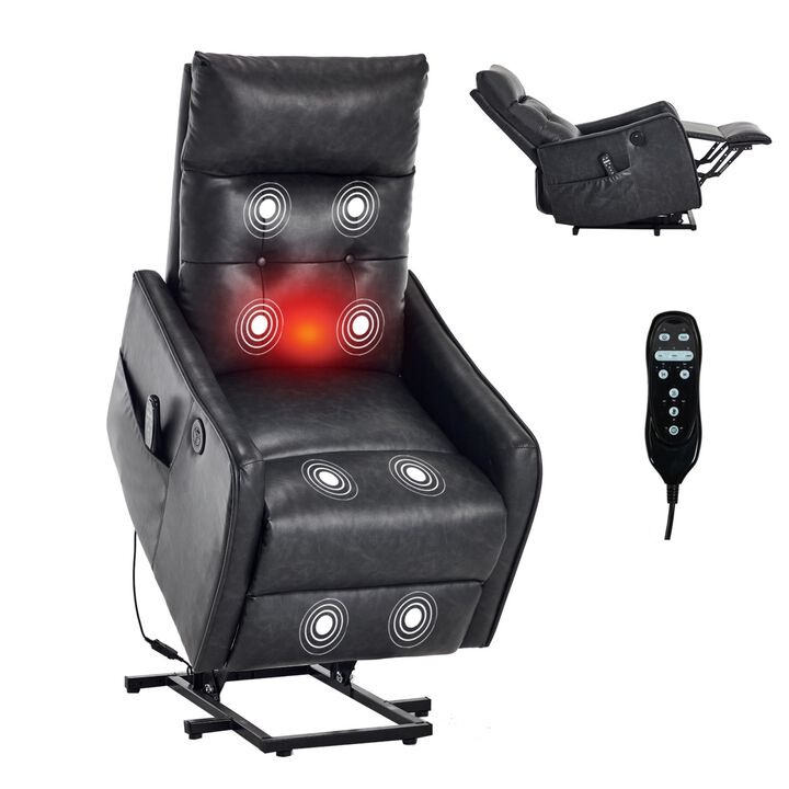 Faux Leather Power Lift Recliner Chair 155&deg; Recliner with Massage Heat & USB
