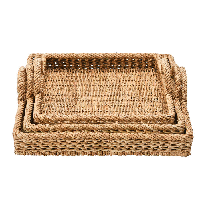 Decorative Water Hyacinth Tray, Set of 3
