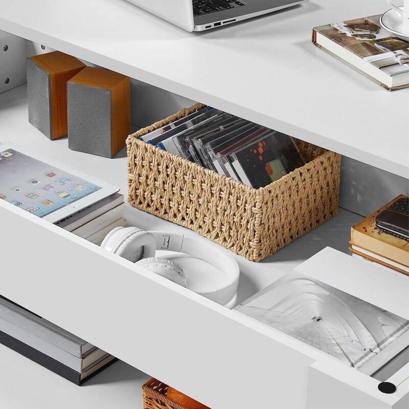 Hivvago Lift-Top Coffee Table Laptop Desk TV Tray in White Wood Finish