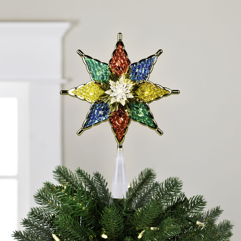 8" Pre-Lit Red and Green Crystal 8-Point Star Christmas Tree Topper - Clear Lights image number 1