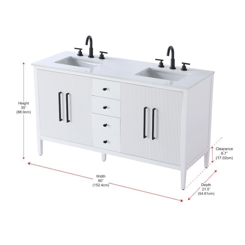 Elegant Kitchen and Bath 60 inch Double Bathroom Vanity in White