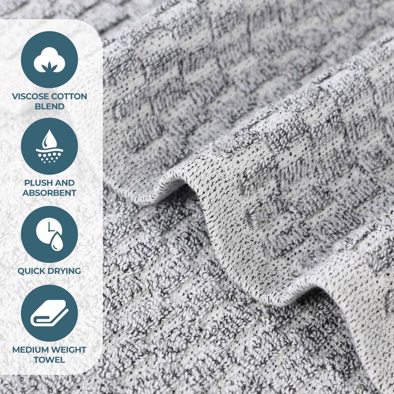 2-Piece Cotton Blend Bath Towel Set with Checkered Texture, Quick Dry image number 4