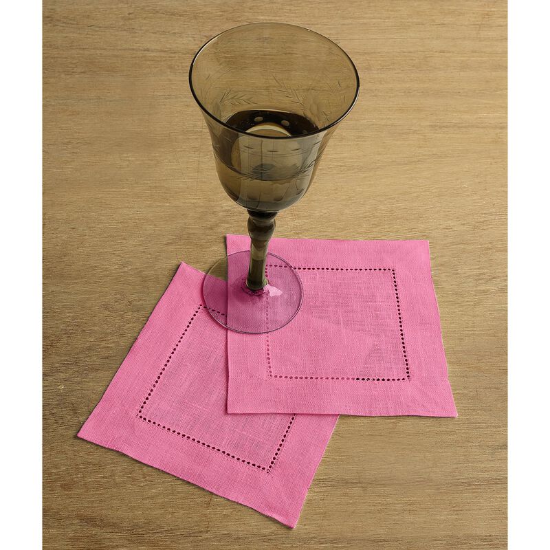 Solino Home Classic Hemstitch 100% Linen Cocktail Napkins &ndash; Set of 12, 6 x 6 in, Machine Washable, Holiday and Everyday Dining