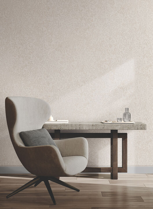 Sculpted Floral Beige Relief Wallpaper