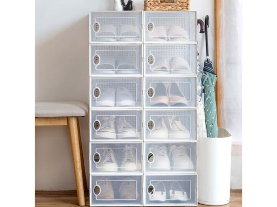 Shoe Organizer Clear Storage Box Stackable Containers Lids