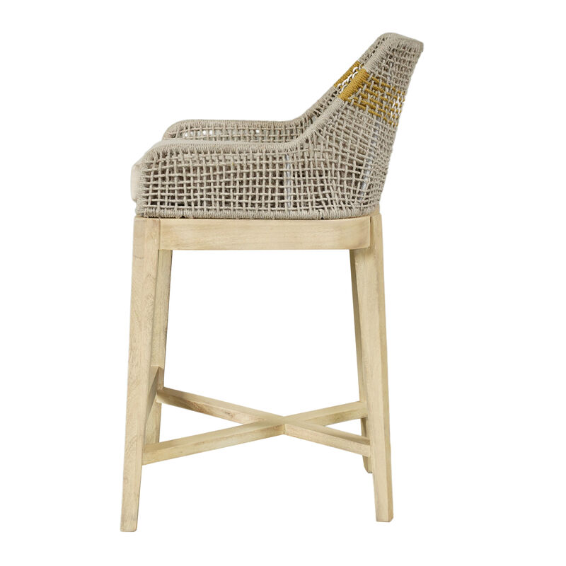 Avira 30 Inch Set of 2 Barstool Chairs | Handcrafted Mango Wood | Cotton Rope Weaving | Beige Cushion