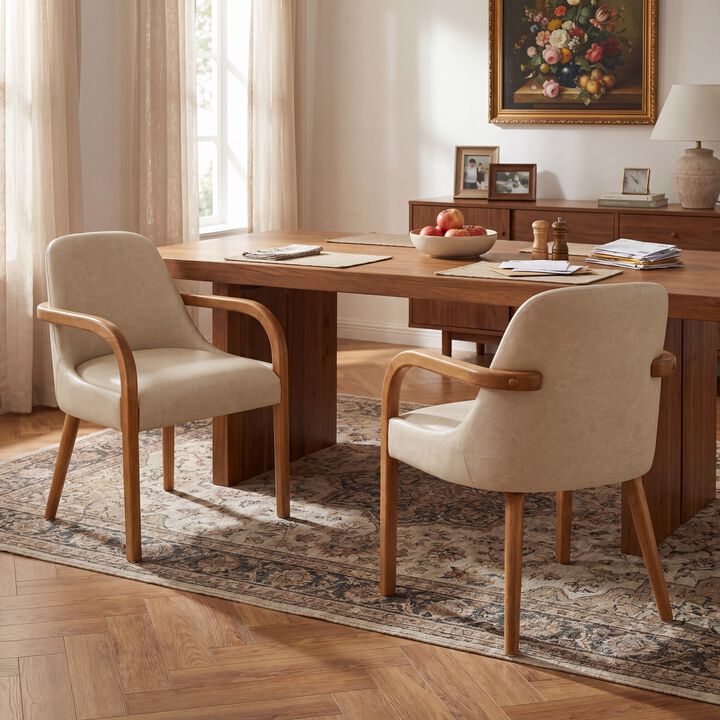 Merax Set of 2 Mid-Century Beige Fabric Dining Chairs