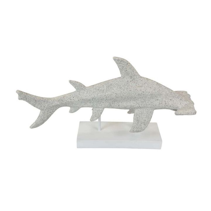 Shim Tabletop Decor, Shark Inspired Design Texture White Resin 21 Inch - Benzara