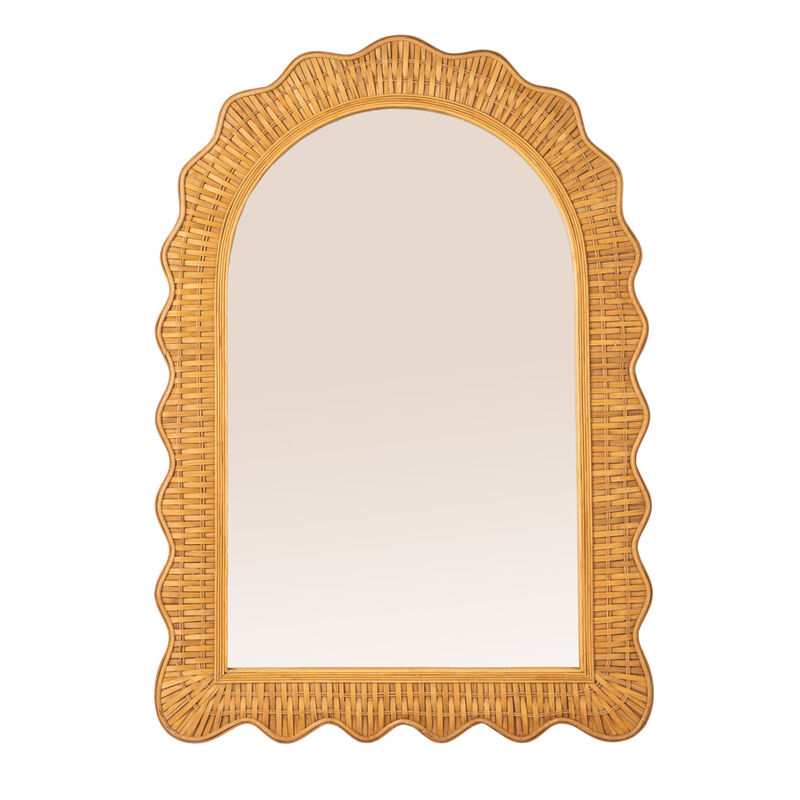 Arched Wall Mirror with Scalloped Woven Rattan Frame image number 3