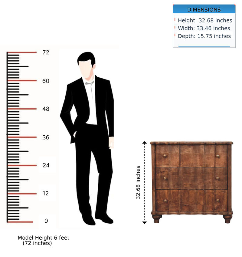 Artisan Furniture Solid Wood Camille Chest,Brown,3-Drawers image number 8