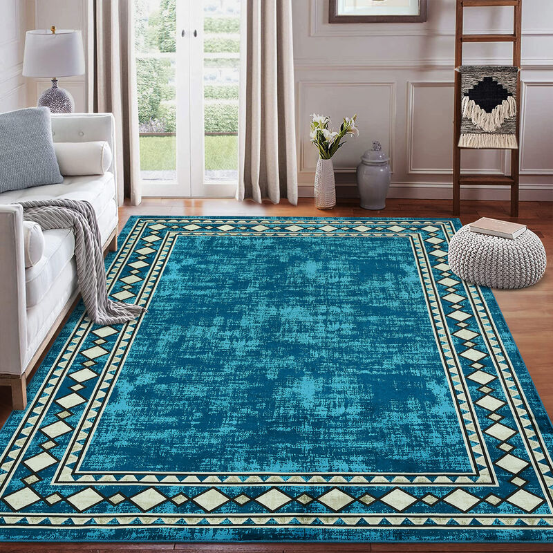 8X10 FT Washable Area Rugs Rugs for Living Room Bordered Rug Geometric Solid Rug Clearance Non Slip image number 2