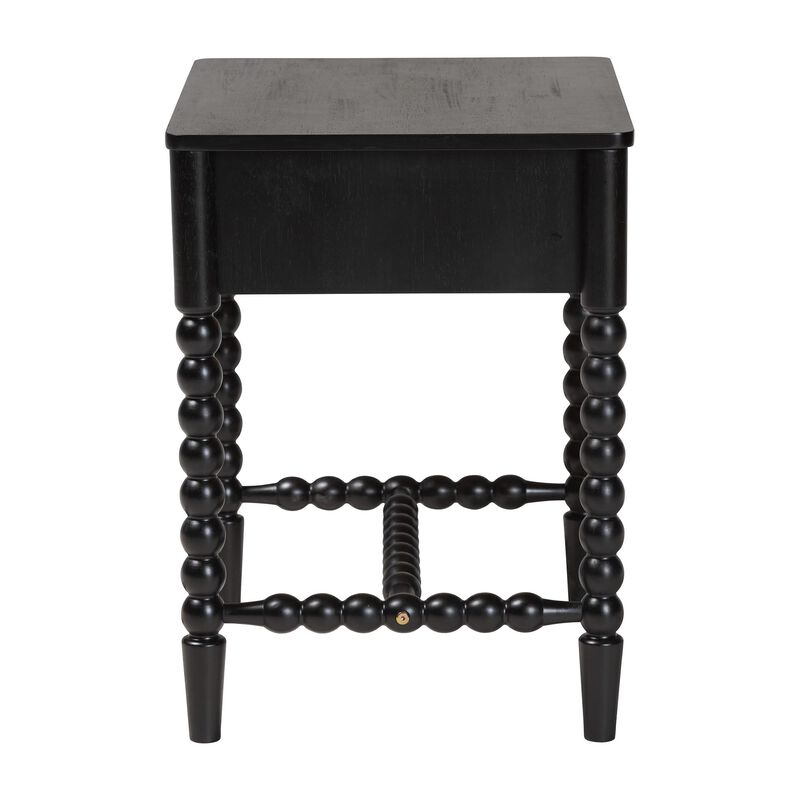 Baxton Studio Brantley Spindle Nightstand - 1-Drawer Bedside Table with Beaded Frame and Open Base for Bedroom image number 3