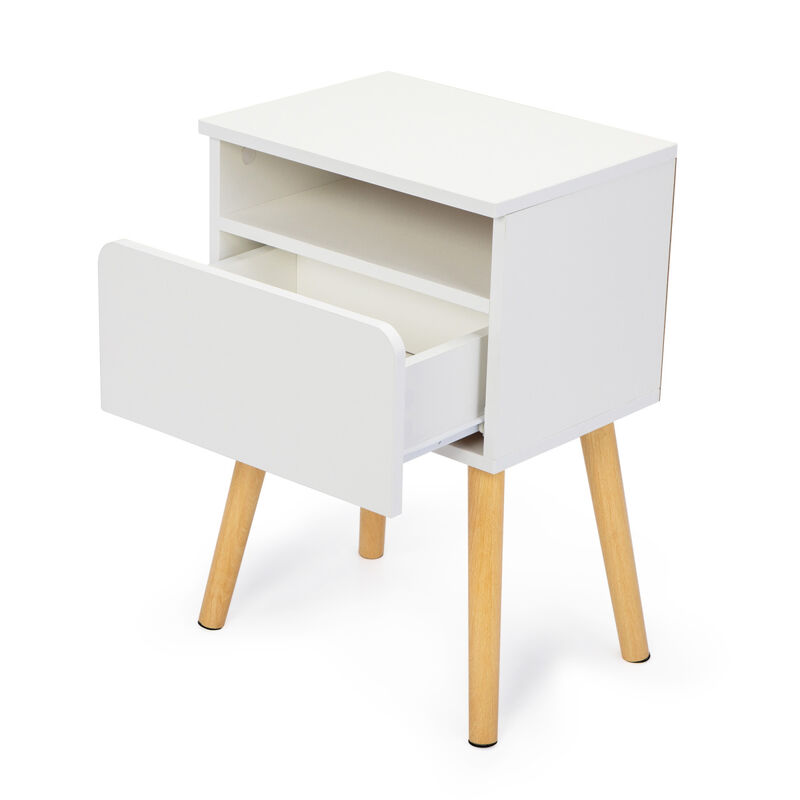 2piece modern bedside table, bedroom coffee table with drawers, shelves, living room bedside furniture, white