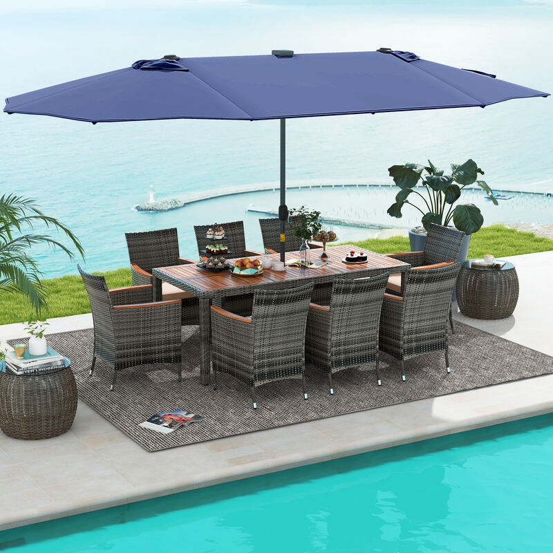 11 Pieces Patio Dining Set with Double-Sided Patio Umbrella Base Included