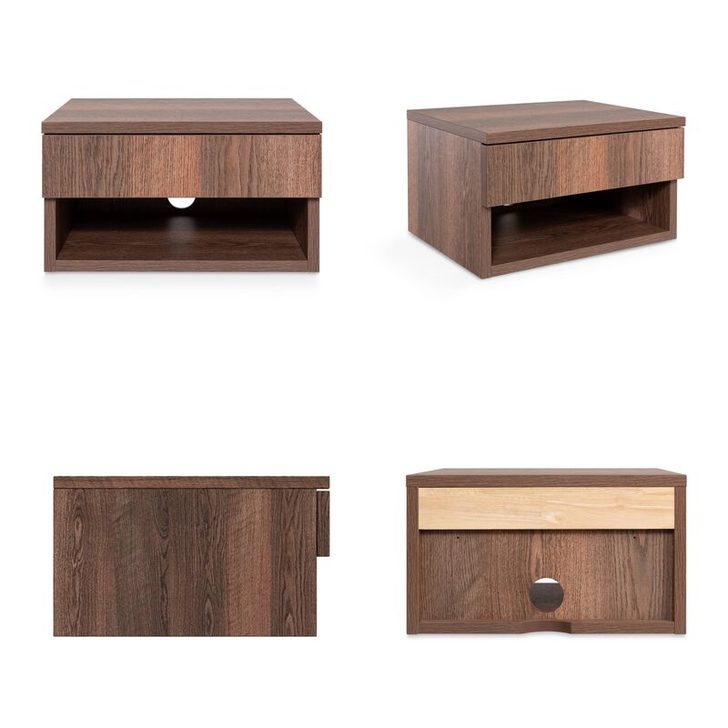 Ettore Mid-Century Modern Floating Wall Mounted Nightstand with Soft-Close Drawer and Cable Hole