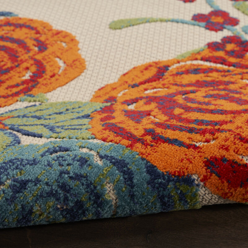 HomeRoots 9' X 12' Ivory Green Blue Red And Orange Floral Indoor Outdoor Area Rug image number 5